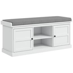 HOMCOM Shoe Bench with Seat, Shoe Storage Bench with Cushion, 2 Cabinets and Adjustable Shelf for Entryway, Hallway, Living Room, Bedroom, White