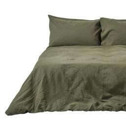 Homescapes Khaki Green European Size Linen Duvet Cover Set - 155 x 220 cm Green