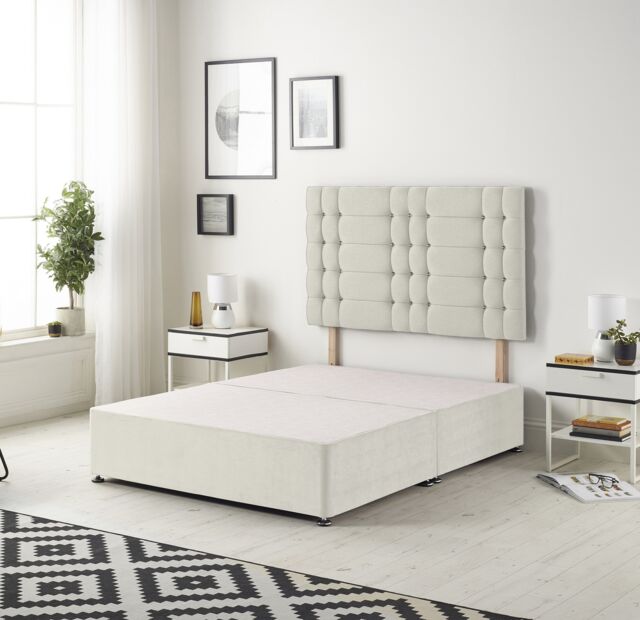 Astoria Divan Bed Base with 30 Inch Diamonte Button Headboard Plush Velvet Cream Ivory Small Single