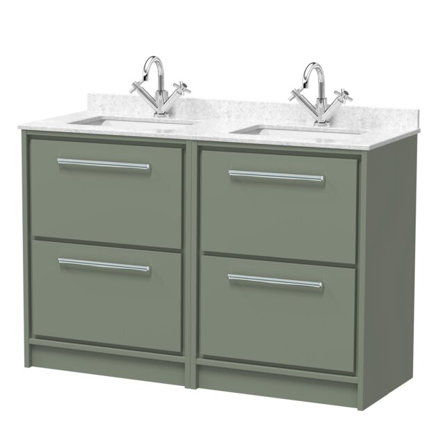 Balterley Framed Design Floor Standing 4 Drawer Vanity with Marble Worktop Basin Green Reed Green 878 x 1220 x 470mm
