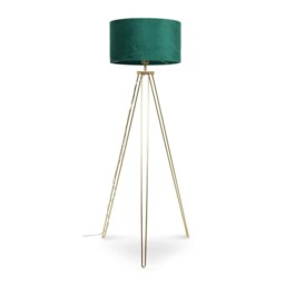 ValueLights Aero Gold Floor Lamp Forest Green Velvet Shade