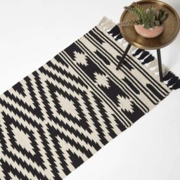 Homescapes Dinan Black and White Kilim Runner Cotton Rug - 66 x 200 cm Black 66 x 200 cm