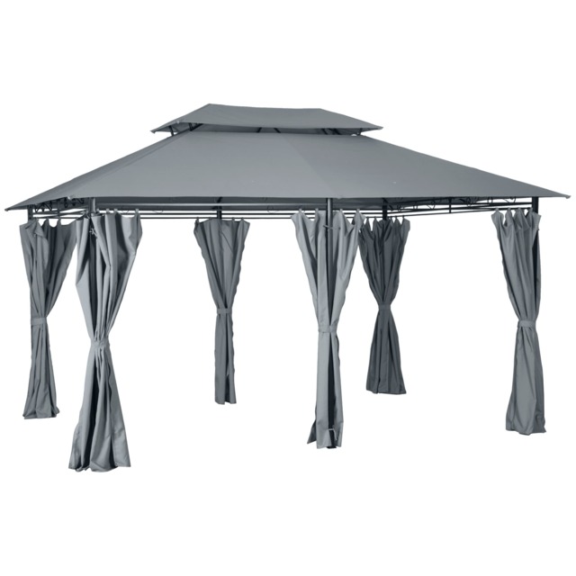 Outsunny 4m x 3(m) Outdoor 2-Tier Steel Frame Gazebo w/ Curtains Outdoor Garden Grey Grey