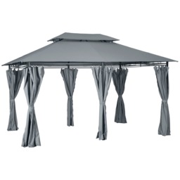 Outsunny 4m x 3(m) Outdoor 2-Tier Steel Frame Gazebo w/ Curtains Outdoor Garden Grey Grey