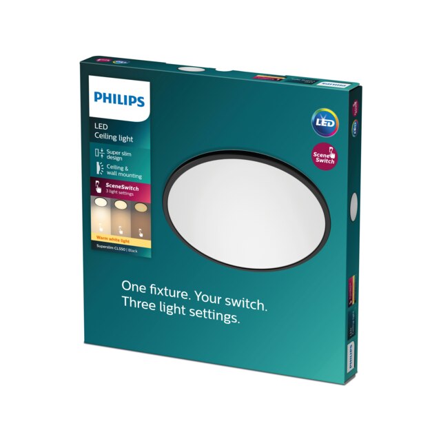 Philips LED Superslim 15W Ceiling Light Black