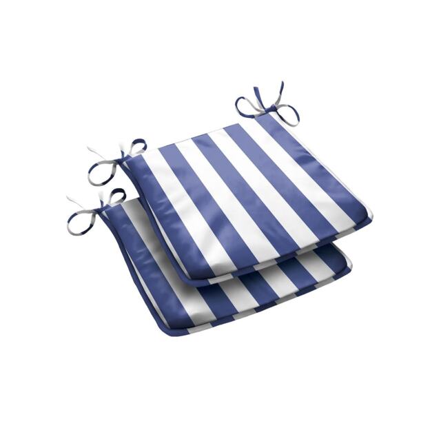Wide Striped Outdoor Tapezoid Shape Seat Pad Blue Pair