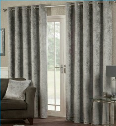 Crushed Velvet Eyelet Curtains - Silver - 116 cm x 229 cm