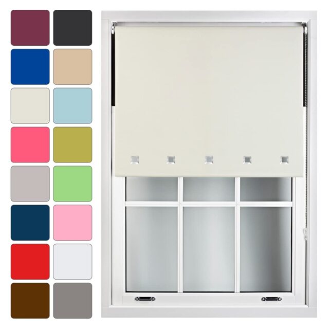 FURNISHED Blackout Roller Blinds with Square Eyelets Cut to Size Easy Fit Window Shade Cream Cream (W) 210cm x (L) 165cm