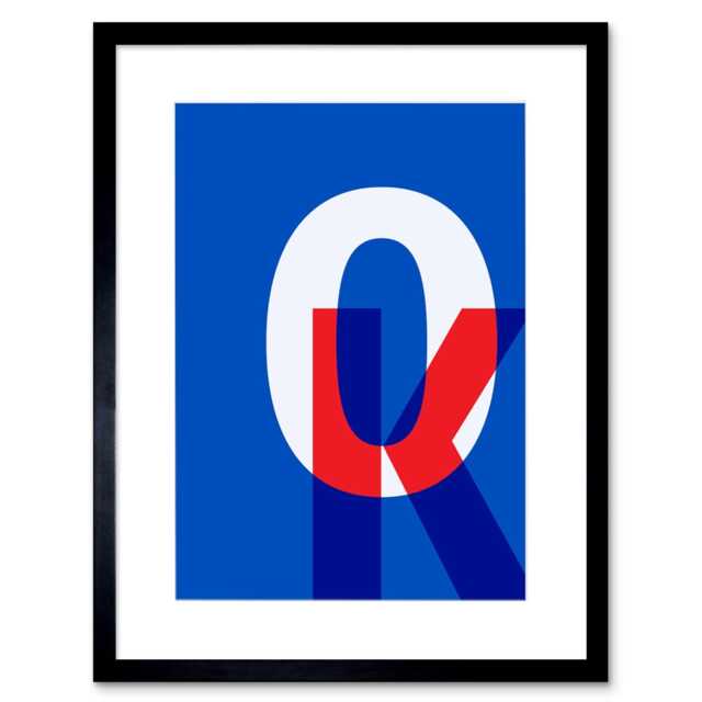 "OK Letters Modern Blue Red Bold 9x7"" Black Framed Wall Art Print"