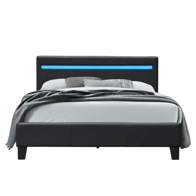 3ft Single Faux Leather Modern Bed Frame With LED In Black