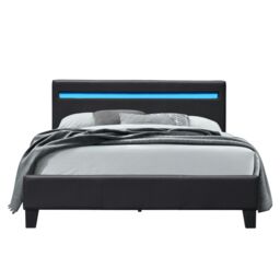 3ft Single Faux Leather Modern Bed Frame With LED In Black