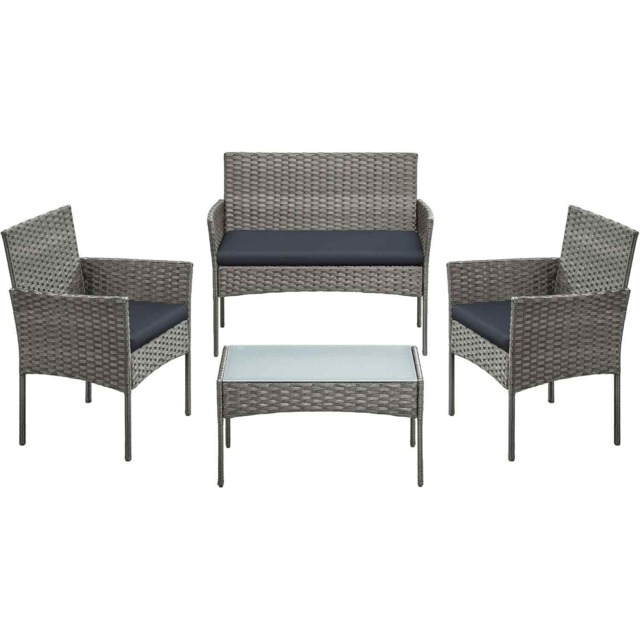 Outdoor Rattan Lounge Set with Loveseat, Table and Chairs, Patio Furniture for Garden, Balcony or Deck, Grey