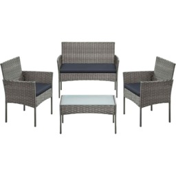 Outdoor Rattan Lounge Set with Loveseat, Table and Chairs, Patio Furniture for Garden, Balcony or Deck, Grey