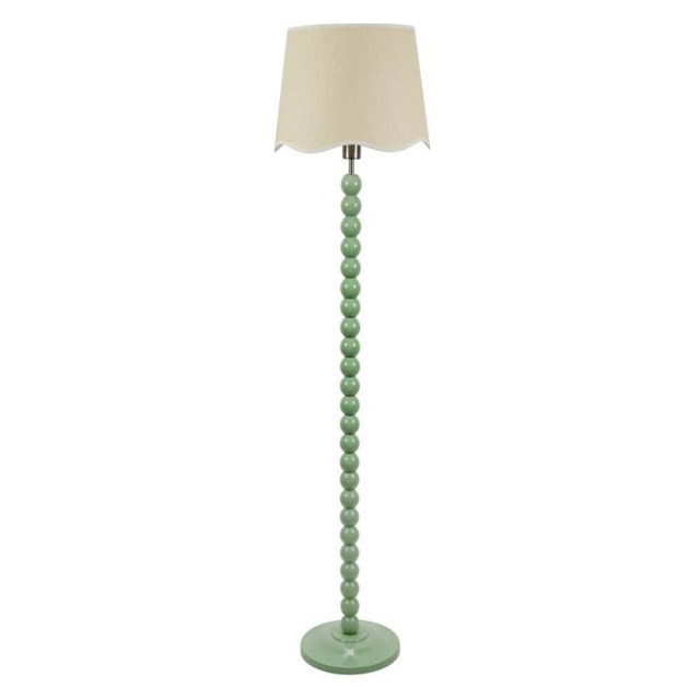 ValueLights Bobbins Sage Green Floor Lamp Scallop White Trim Shade Green White
