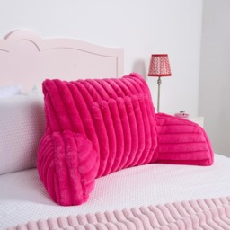 OHS Faux Fur Ribbed Reading Pillow Super Soft Heatable Cuddle Cushion Pink