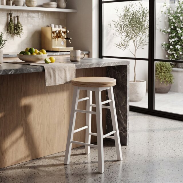 Chef Vida Wooden Revolving Bar Stool, White