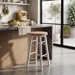 Chef Vida Wooden Revolving Bar Stool, White
