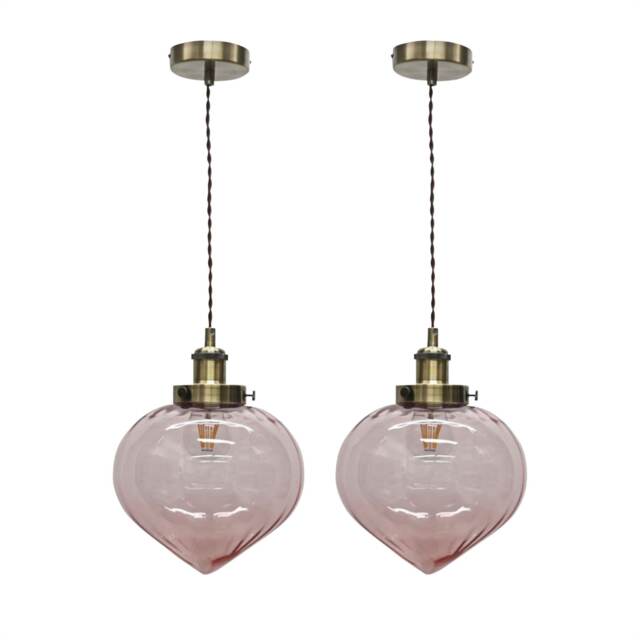 Set of 2 Layla - Pink and Antique Brass Ceiling Pendant Lights