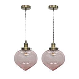 Set of 2 Layla - Pink and Antique Brass Ceiling Pendant Lights
