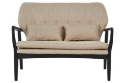 Orsina 2 Seat Beige Sofa With Black Wood Frame, Comfy Padded Fabric Seat, Easy to Clean Large Sofa