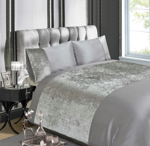 Velvet Polycotton Duvet Cover Set with Pillowcase Silver King 1