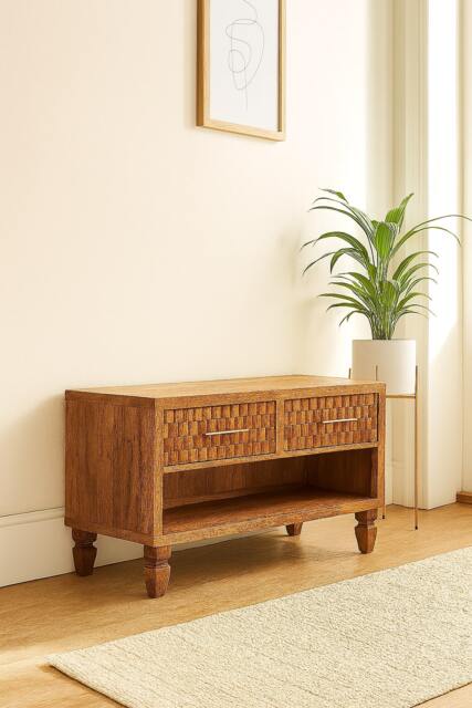 Artisan Furniture Solid Wood Arno Shoe Storage Unit in Golden Teak