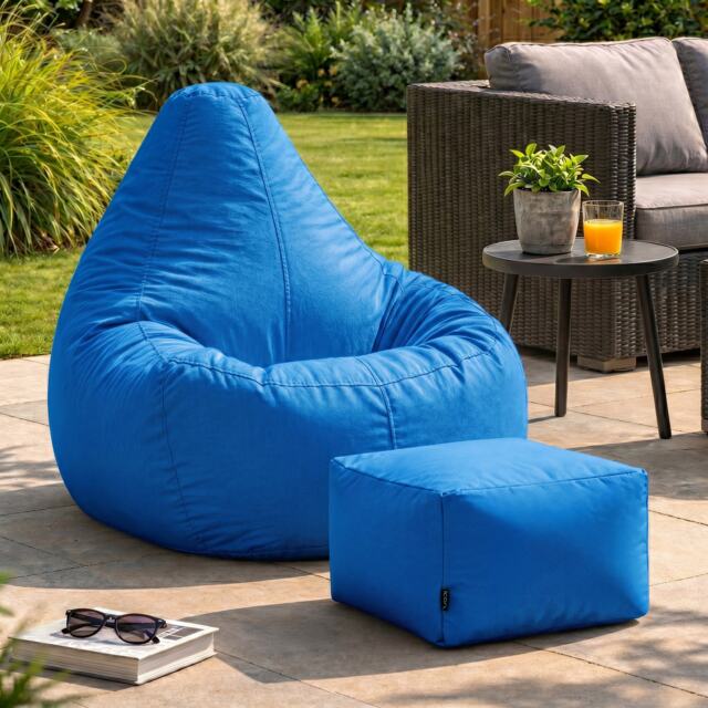Icon Dalton Adults High Back Indoor Outdoor Bean Bag Chair & Footstool Pouffe, Blue