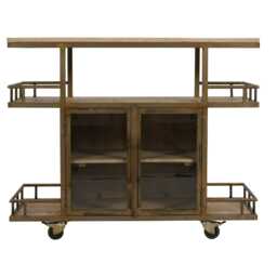 Monco Wood And Metal Bar Cart / Wine Trolley With Double Door Storage