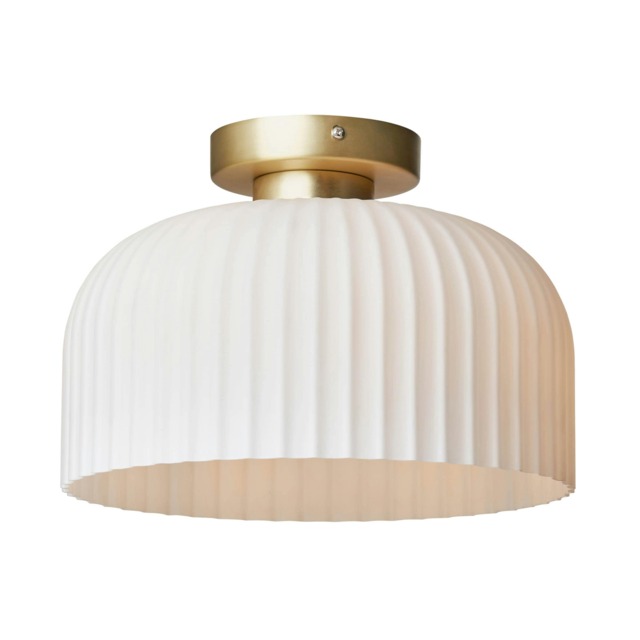 BHS Binita Glass Ribbed Flush Ceiling Light, Opal & Brass