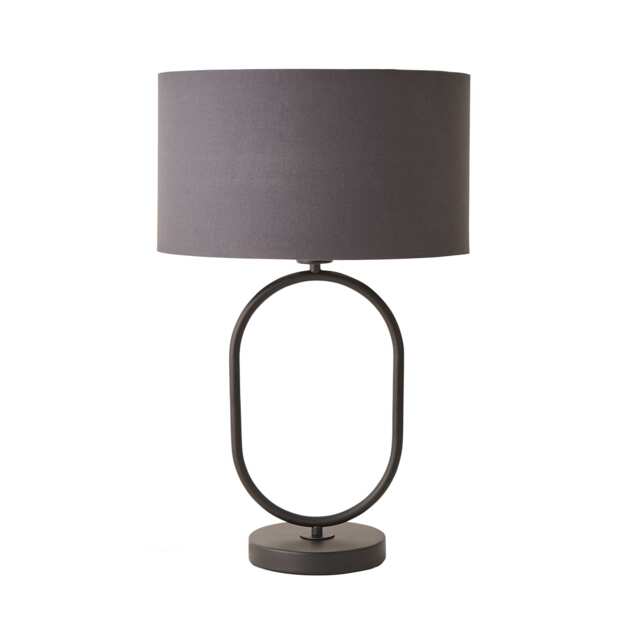 ValueLights Antonia Matte Black Oval Table Lamp Charcoal Shade and Bulb