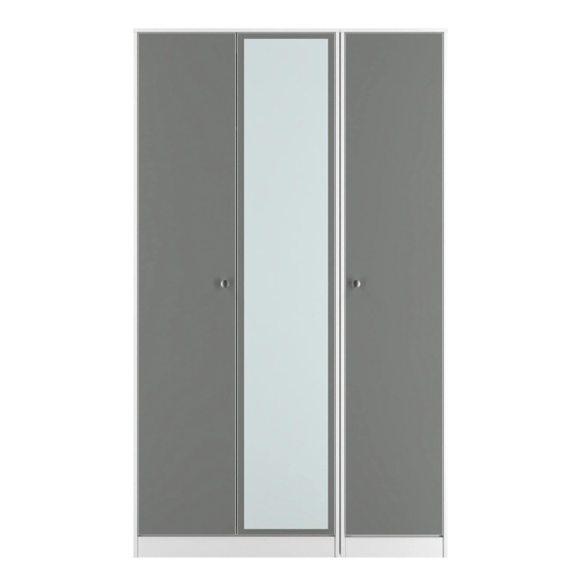 Truro Tall Triple Mirrored Wardrobe in Uniform Grey & White Matt (Ready Assembled) Grey Uniform Grey & White Matt