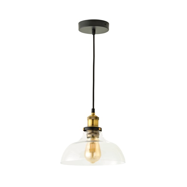 ValueLights Wallace Metal Smoked Clear Dome Ceiling Light Pendant and Warm White Bulb