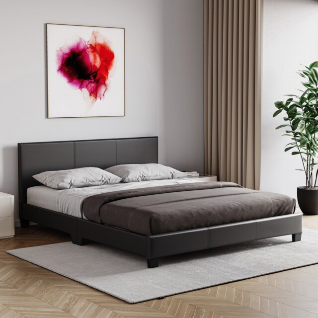 Vida Designs Lisbon 5ft King Size Bed Faux Leather, Black, 150 x 200cm
