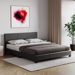 Vida Designs Lisbon 5ft King Size Bed Faux Leather, Black, 150 x 200cm