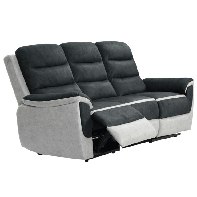 Grey Two Tone Fabric Manual Recliner 3 Seater Sofa