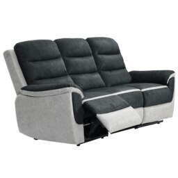 Grey Two Tone Fabric Manual Recliner 3 Seater Sofa