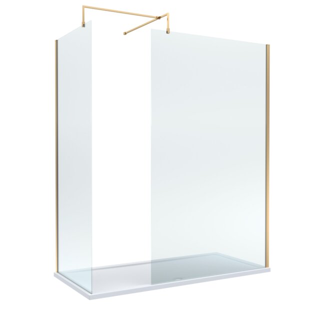 Balterley Glass Walk In Wetroom Screens with Profile and Shower Tray Copper Brushed Brass
