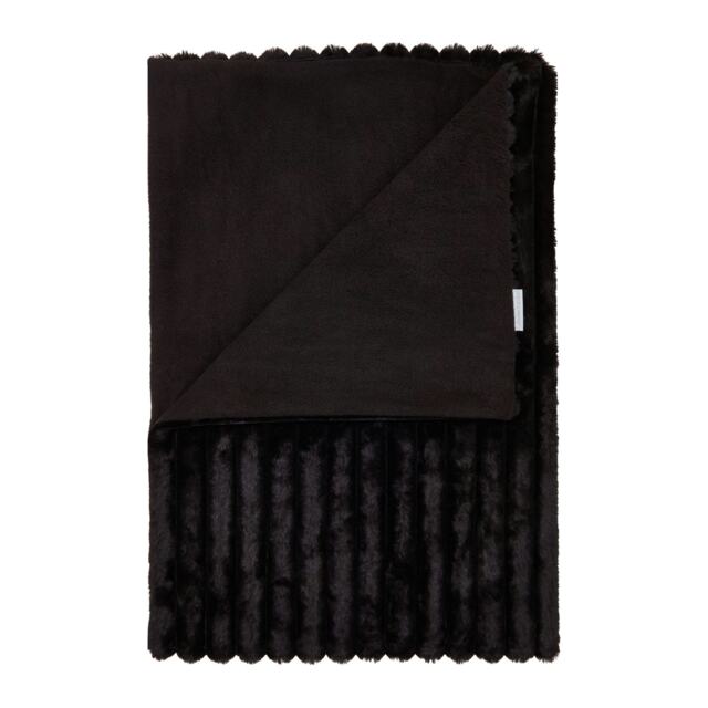 Catherine Lansfield Cosy Ribbed Faux Fur Soft 130x170 cm Blanket Throw Black Black One Size