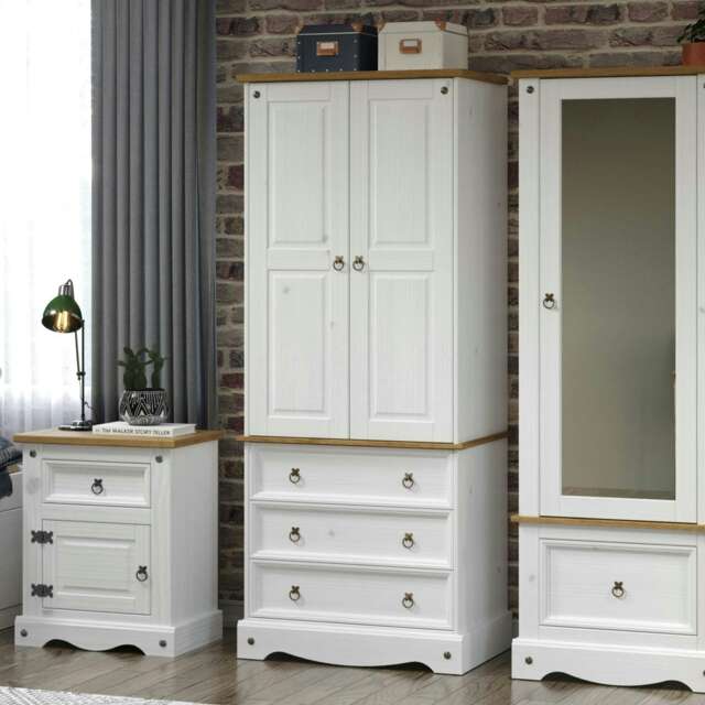 Corona 2-Door 3-Drawer Wardrobe - Pine Wardrobe with Hanging Rail and Versatile Storage White White One Size 1