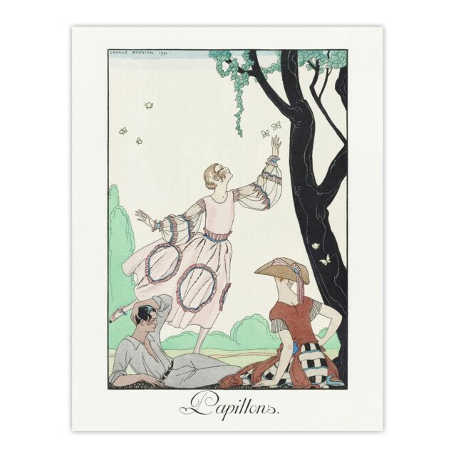 Butterflies Picnic Fashion Barbier Vintage Huge Wall Art Print 18X24 In