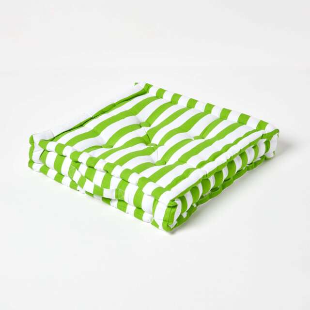 Homescapes Cotton Green Thick Stripe Floor Cushion - 40 x 40 cm Green 40 x 40 cm