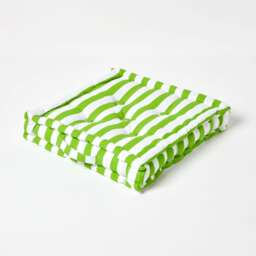 Homescapes Cotton Green Thick Stripe Floor Cushion - 40 x 40 cm Green 40 x 40 cm