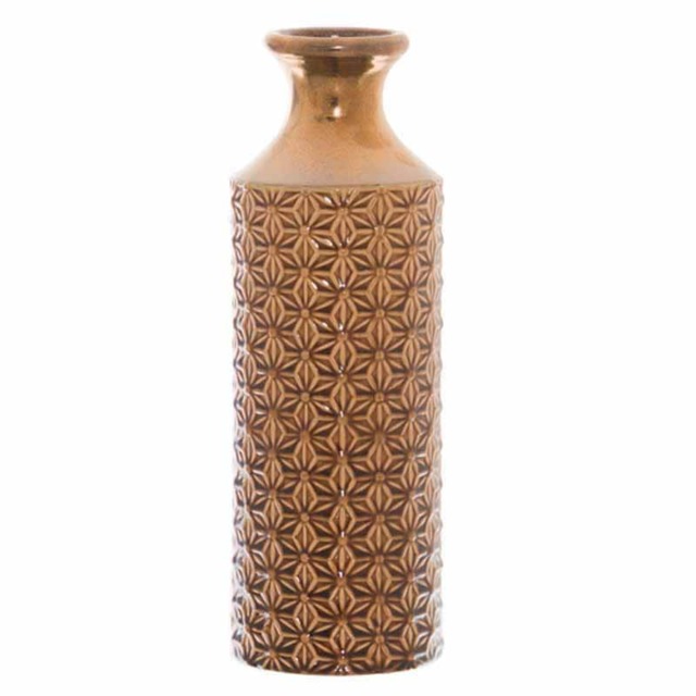 Seville Collection Fluted Vase - Ceramic - L14 x W14 x H40 cm - Caramel Brown
