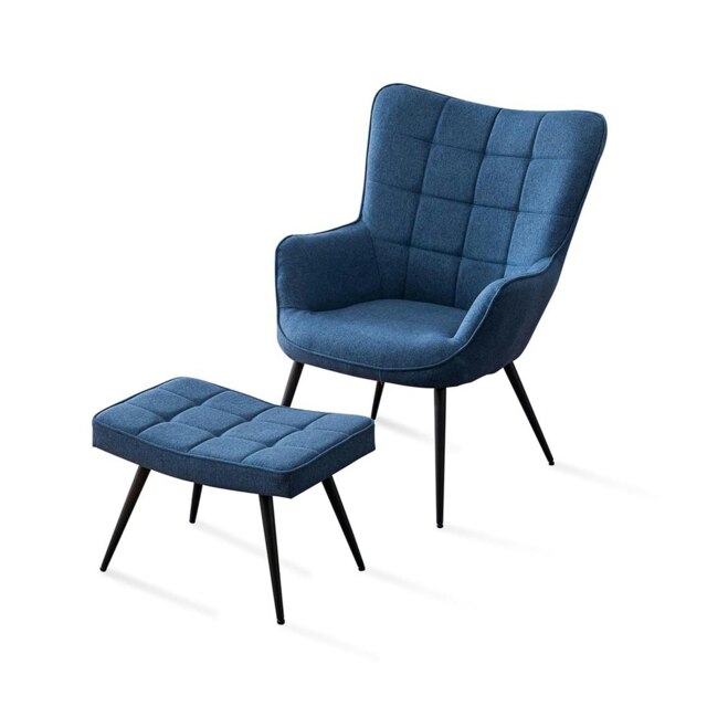 Vera Fabric Occasional Living Room Modern Accent Chair with Footstool (Blue)