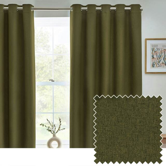 furn. Dawn Blackout Olive Eyelet Curtains (W)117cm x (D)183cm Multi