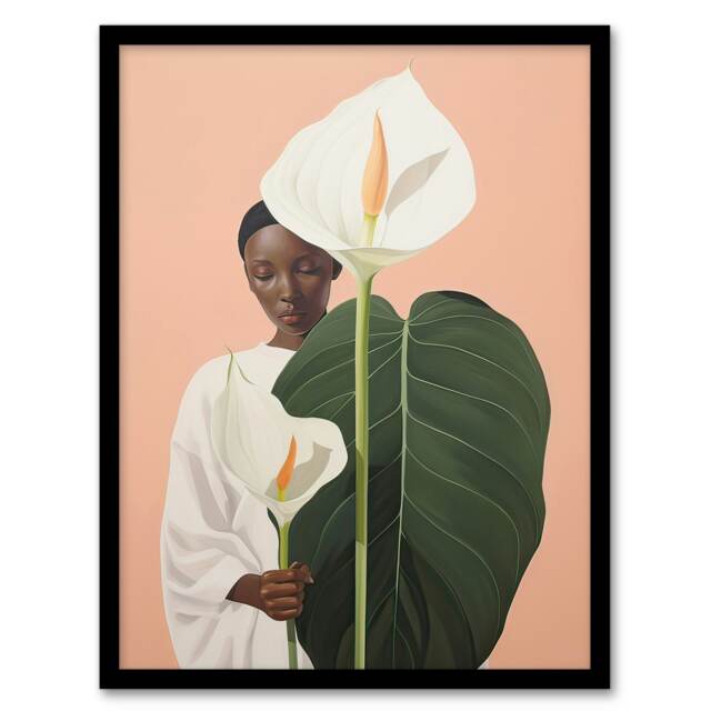 We Come in Peace Lily African Woman Portrait Black Framed Wall Art Print A4