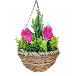 Best Artificial 25cm / 10 Inch Pink Hyacinth Hanging Basket - Suitable for Outdoor Use - Weather & Fade Resistant Pink Pink 1