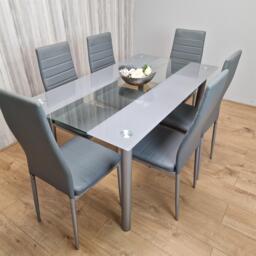 Dining Table and 6 Chairs Modern Grey Glass Table With 6 Grey Chairs Dining Room Furniture Grey One Size 8