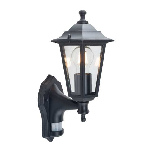 Eversham - Black Six Sided Lantern Motion Sensor Outdoor Light Black Clear 1