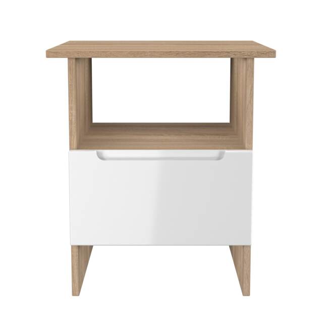 Lucca Bottom Drawer Lamp Table in White Gloss & Bardolino Oak (Ready Assembled) White White Gloss & Bardolino Oak